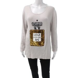 Wildfox Women Pullover Sweater Beige Long Sleeve Scoop Neck Size S